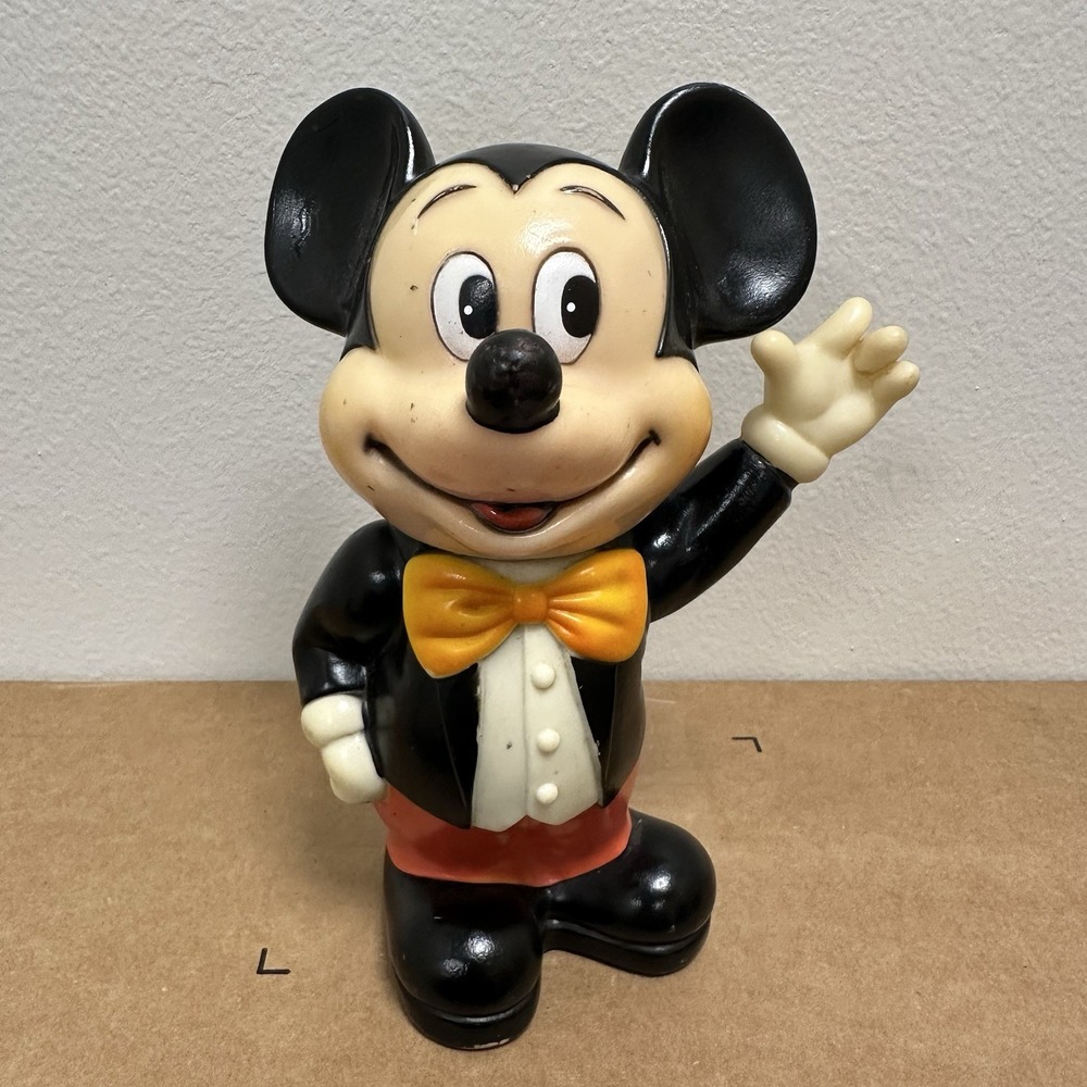 Vintage Mickey Mouse Bank Walt Disney Productions Vinyl Coin Bank 10" Korea